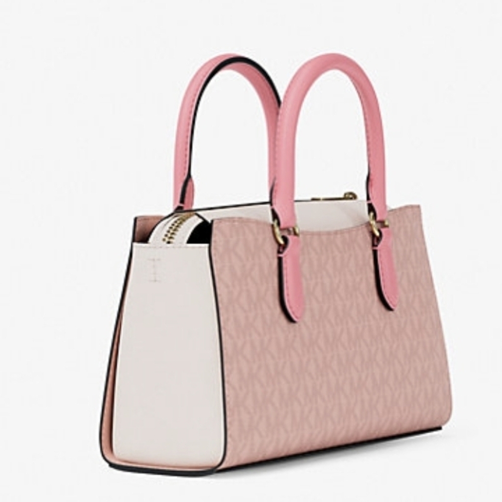 Michael Kors Pink Logo-Print Satchel with Gold Charm - Picture 2 of 4